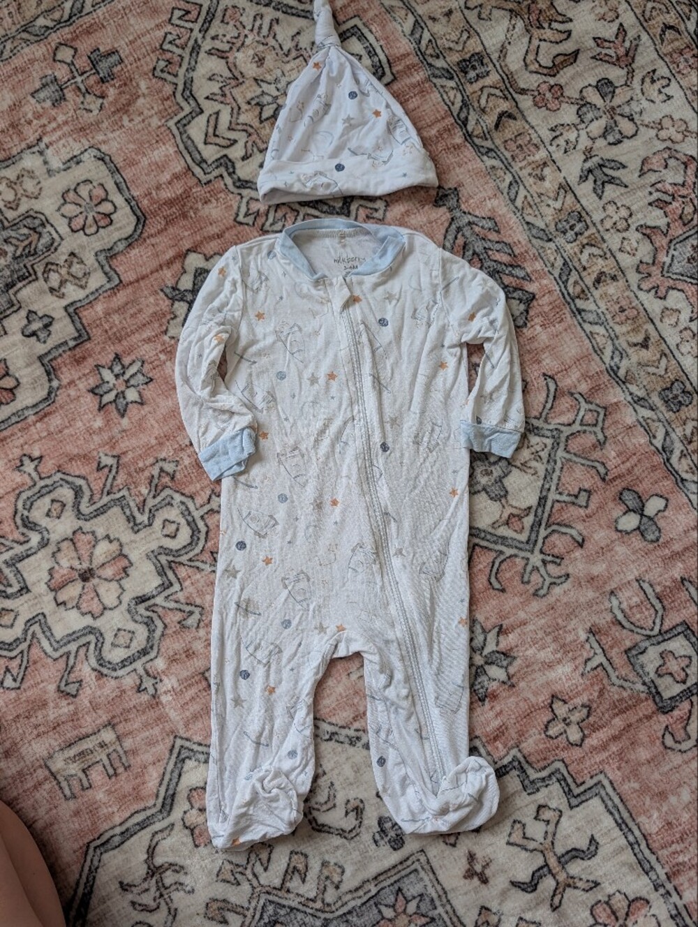 Milkberry Bamboo Baby Boy 3-6 M Space Stars Moon Sleeper One-Piece with Hat